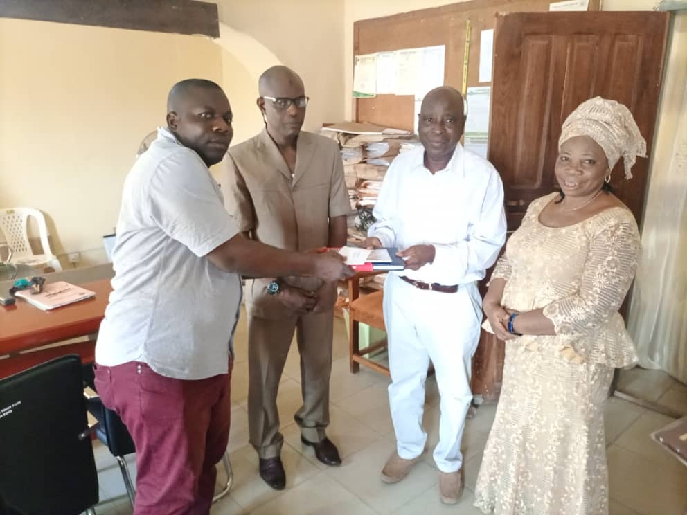 From the center is the Ag. Provost Dr. Jimoh Ahmed Ayinla, to his left is the Deputy Provost Academics Dr. Mrs Bosede Oyedepo, to his immediate right is the Ag. Registrar Mr. Abayomi Lawal a senior member of the Institute and the State Marketing Officer Mr. Richard Elesho.