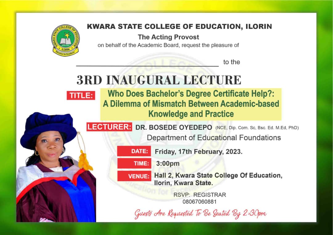 Dr. Bosede Gbenle Oyedepo; Who Does Bachelor’s Degree Certificate Help?: A Dilemma of Mismatch Between Academic-Based Knowledge and Practice 